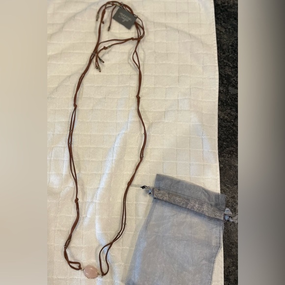 Sparkling Sage Leather Necklace with Rose Quartz Stone - Picture 6 of 15